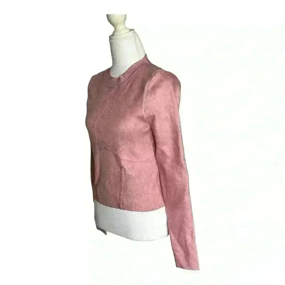 NBD Revolve NWT Talya Pink Metallic Coated Crew Neck Long Sleeve Sweater M - Picture 4 of 10